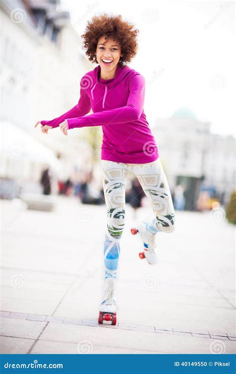 Young Woman Roller Skating Stock Photo Image Of Expression 40149550