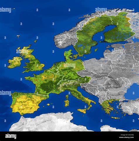 Satellite Image Map Of Europe Showing Borders And Topographic Relief