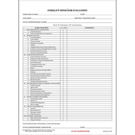 Printable Forklift Operator Evaluation Form Printable Word Searches