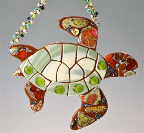 Large Fused Glass Sea Turtle With Specialty Glass Decor