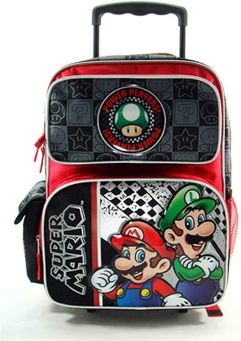 Full Size Black Power Players Super Mario Rolling Backpack