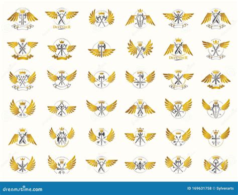 Vintage Weapon Vector Logos Or Emblems Heraldic Design Elements Big