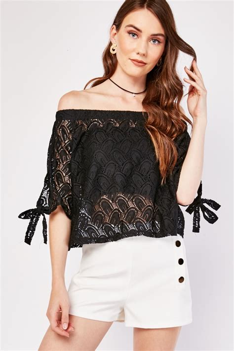 Tie Up Sleeve Lace Off Shoulder Top 4 Colours Just 7