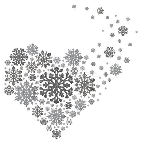 Silver Heart Formed From Snowflakes On White Stock Illustration