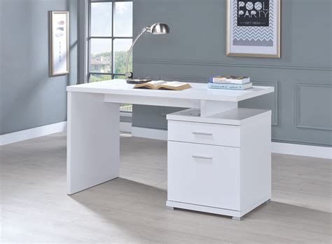 Irving 2 Drawer Office Desk With Cabinet White Coaster Fin
