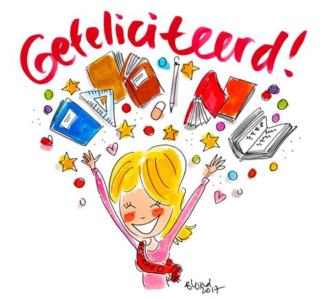 Bruine papieren draagtas/kadotas versierd met slingers gemaakt met papier en lint. Blond Amsterdam - Van harte gefeliciteerd! Geslaagd! Laat ...