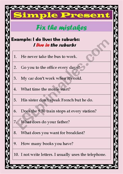 Present Simple Routine Worksheet Correct The Mistakes Vrogue Co