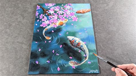 How To Paint Koi Fish And Cherry Blossoms Acrylic Painting Tutorial