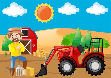 Farm Scene With Tractor And Farmer 369773 Vector Art At Vecteezy
