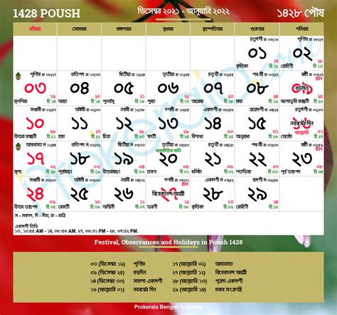 Bengali Calendar January 2022