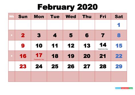 February 2020 Printable Monthly Calendar With Holidays