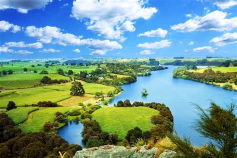 New Zealand Scenery Rivers Fields Sky Clouds Hd Wallpaper Rare