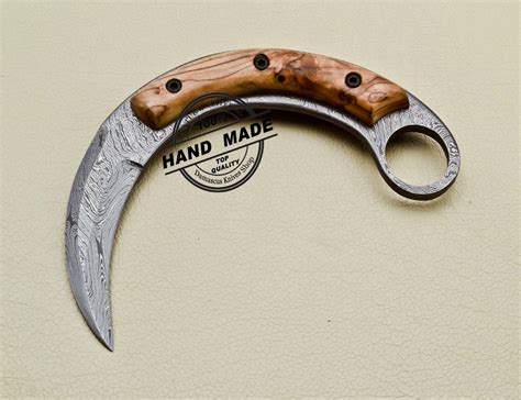 Damascus Karambit Double Edge Knife Custom Handmade Damascus Etsy