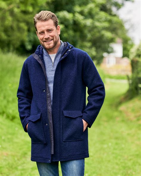 Navy Boiled Wool Hooded Coat Woolovers Au