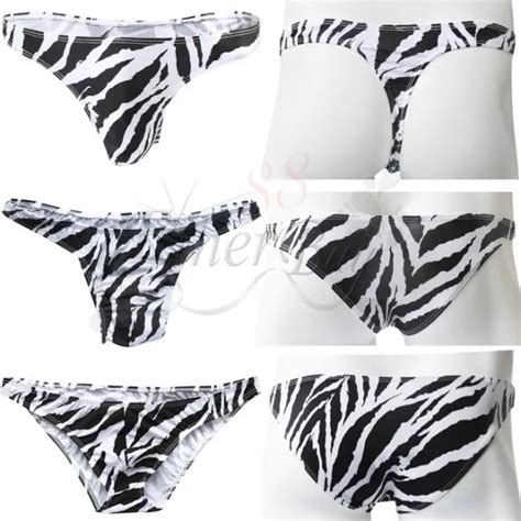Mens Zebra Print Thong Underwear Bikinis Briefs G String Swimwear