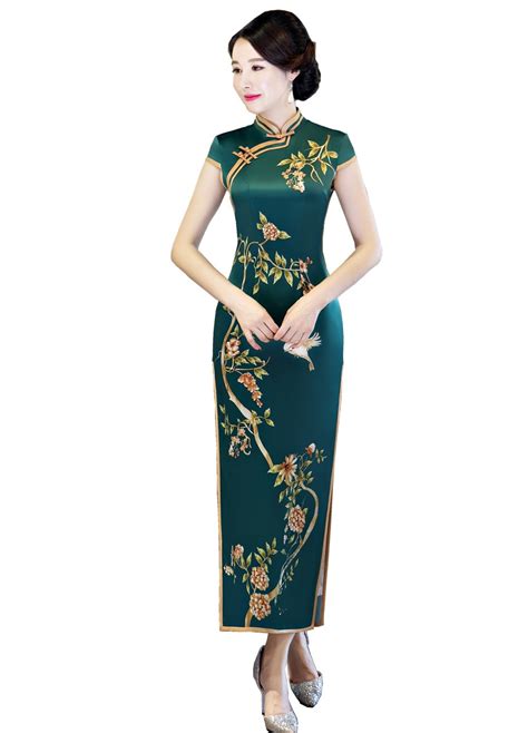Shanghai Story 2019 Chinese Cheongsam Dress Short Sleeve Floral Print Long Qipao Oriental Style