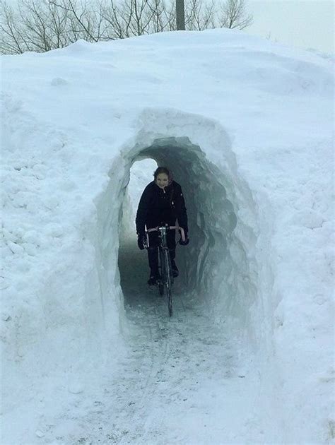 Boston Bikers Had To Dig A 40 Foot Snow Tunnel Because Thats How