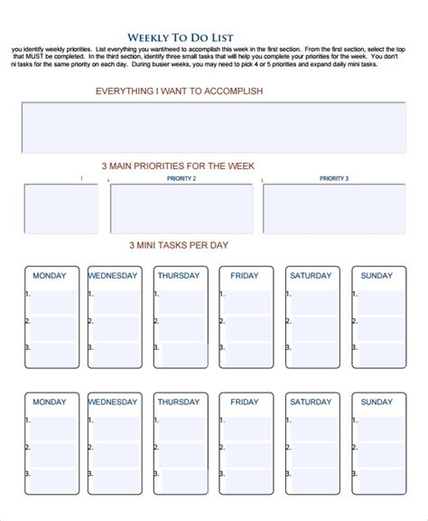 Free 8 Sample Weekly To Do List Templates In Pdf