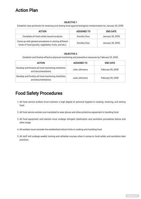 Food Safety Haccp Plan Template