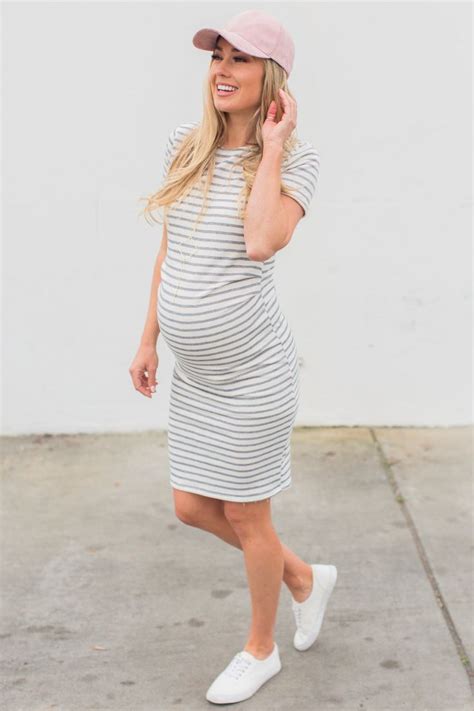 Details A Striped Fitted Petite Maternity Dress Featuring Short