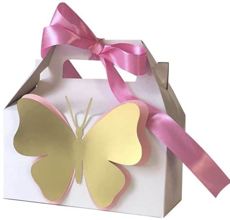 Butterfly Theme Favor Boxes Girl Gold And Pink Butterfly Gable Boxes