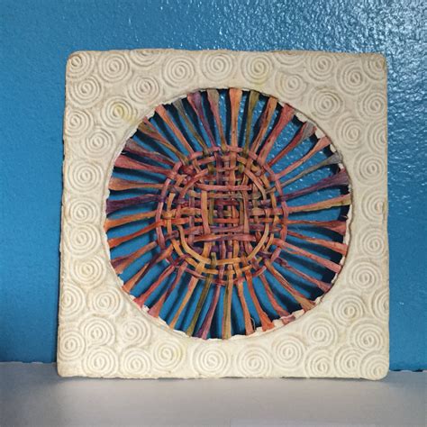 Handmade Amate Paper Wall Art With Multicolor Woven Circle