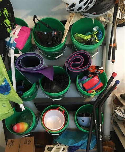 Very Cool 5 Gallon Buckets Set Into Rack To Hold Gear Buckets Can Be Removed And Re Inserted