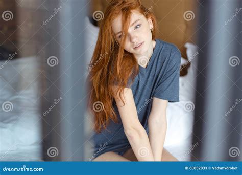 Redhead Woman Sitting On The Bed Stock Image Image Of Life Bedroom 63052033