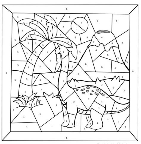 T Rex Color By Number Coloring Page Coloringtop