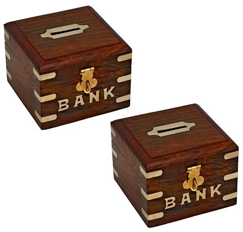 Buy Set Of 2 Treasure Chest Piggy Bank Wooden Safe Money Box Savings