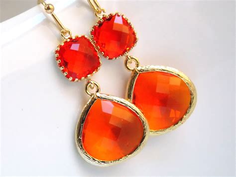 Orange Earrings Glass Earrings Gold Carnelian Tangerine Etsy