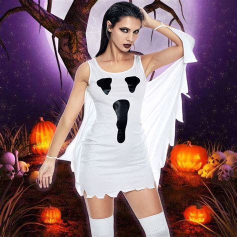 Sexy Women Halloween Cosplay Scream Ghost Print Fancy Dress Costume