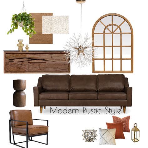 Modern Rustic Style Living Room Interior Design Mood Board By