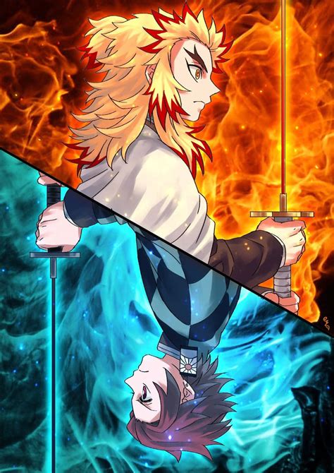 Download Rengoku And Tanjiro The Powerful Duo In Action Wallpaper