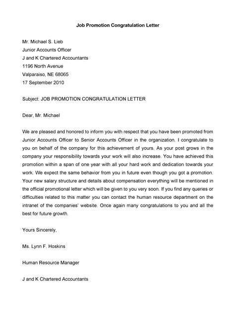 Promotion Letter Example Gambaran