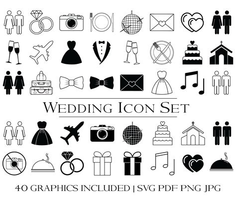 Wedding Icons Graphics Set Hand Drawn Graphics Clipart Etsy Hong Kong
