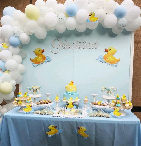 Rubber Ducky Theme Baby Shower Backdrop And Stands By Me Dessert Set