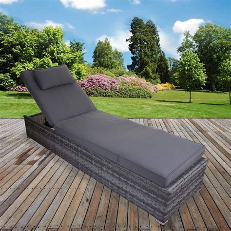 Buy Marko Grey Sun Lounger Rattan Cushion Adjustable Reclining Day Bed