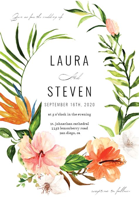 Tropical Painterly Wedding Invitation Template Free Greetings