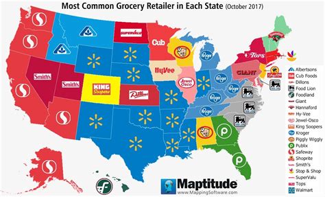 The spicy chicken sandwich with cheese is my favorite; Maptitude Map: Most Common U.S. Grocery Chain by State