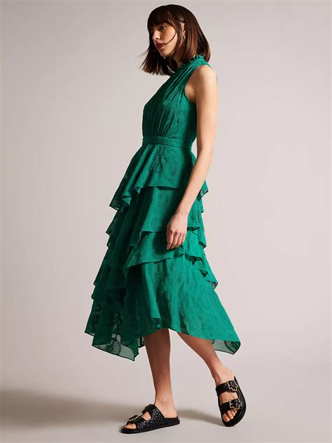 Ted Baker Floryah Embroidered Tiered Midi Dress Green At John Lewis And Partners