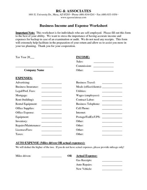 Printable Income And Expense Worksheet