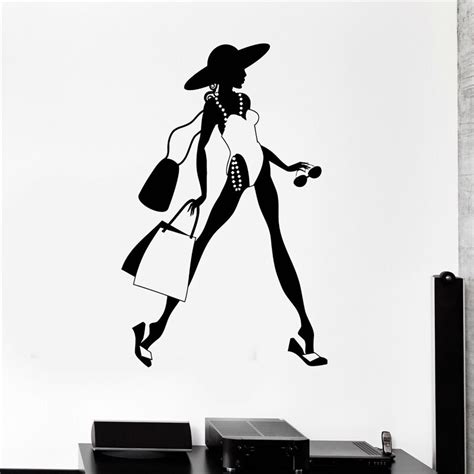 Wall Decal Beautiful Woman Fashion Style Shopping Vinyl Stickers In