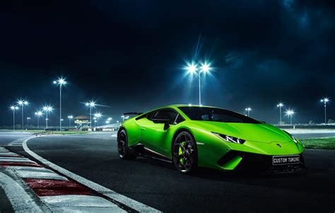 Wallpaper Lamborghini Green Night Track Performante Huracan Lp610