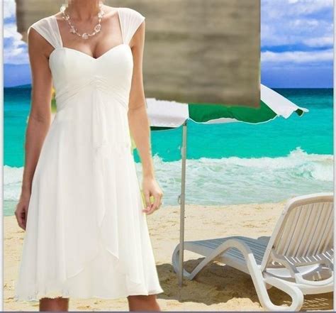 2017 Cap Sleeves Beach Wedding Dresses Pleated Empire Waist Knee Length