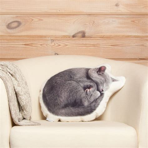 Cat Pillow Linen Decorative Pillow Grey Cat Shaped Cushion Cat