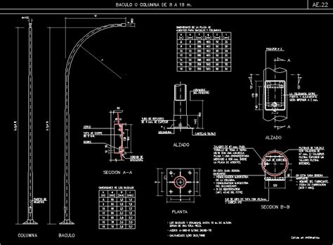 Detalle Poste Alumbrado En AutoCAD Librería CAD