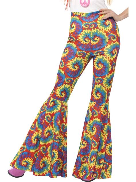 Ladies Fun Multicoloured 1970s Flared Hippy Trousers 21459