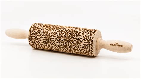 No R255 Floral Rosette Pattern Rolling Pin Engraved Rolling Rolling