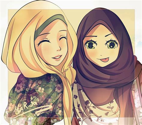36 Gambar Kartun Muslimah Dua Sahabat Design Kartun
